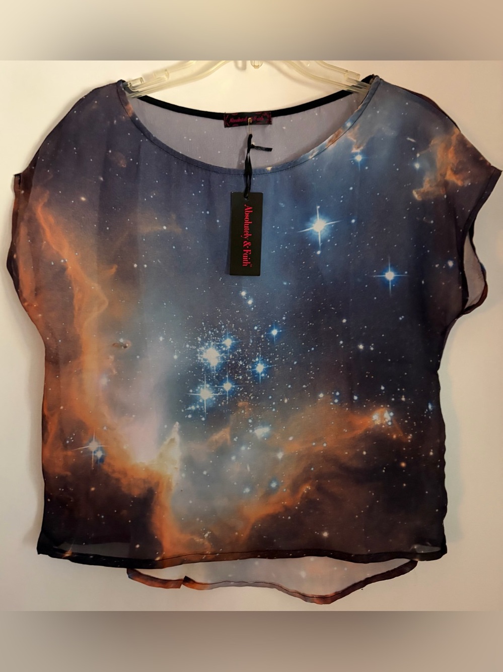 Absolutely and Faith Sheer Nebula Print Blouse in Blue and Orange